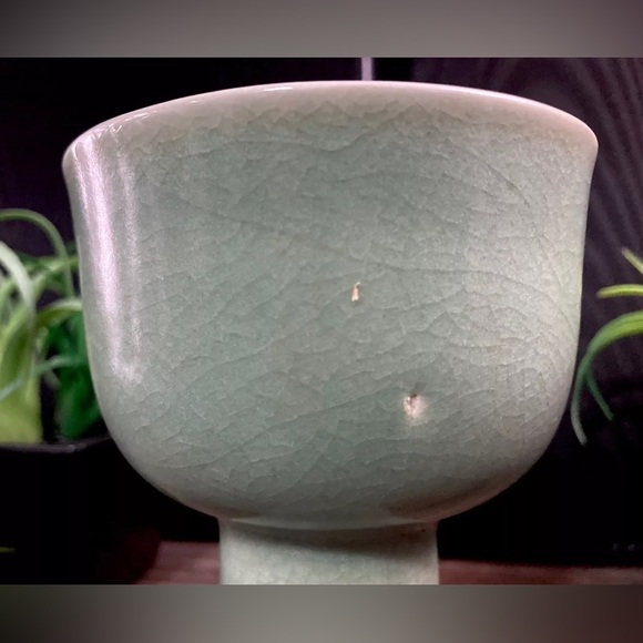 Rare Vintage Chinese Celadon Green Glazed Stem Cup - Picture 3 of 11